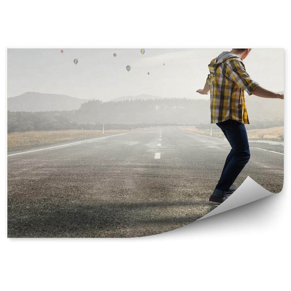 Fototapeta samoprzylepna Skater droga deskorolka niebo trawa balony