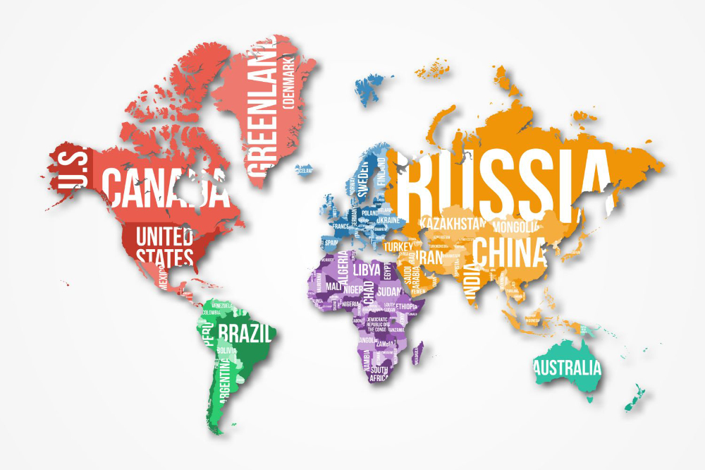 Fototapety Mapa świata szczegółowe z granice i nazwy państw