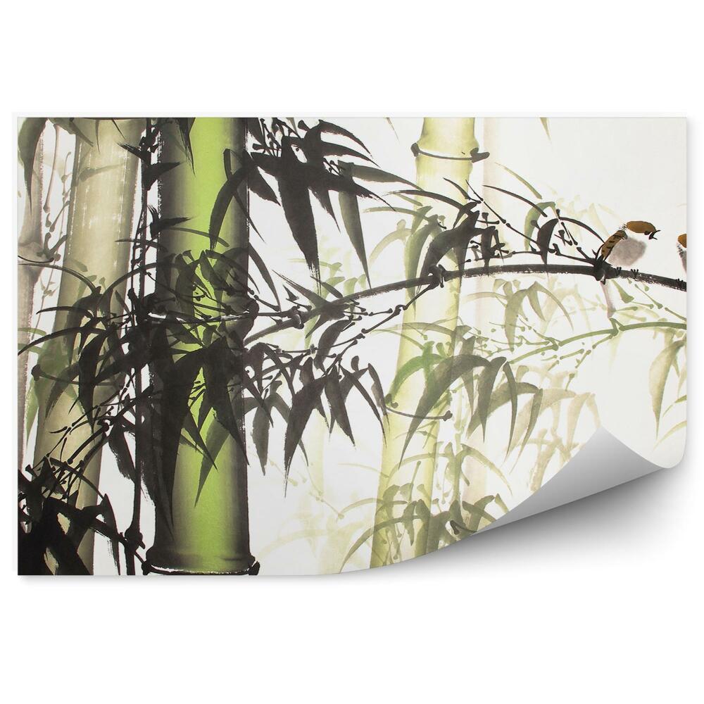Okleina ścienna Bambus malowany ciemny ptaszki