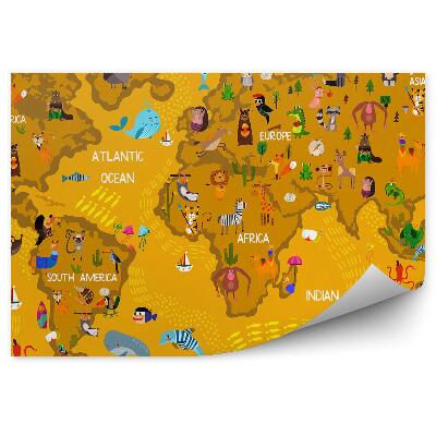 Fototapeta samoprzylepna Brązowa mapa świata dla dzieci zwierzątka nazwy