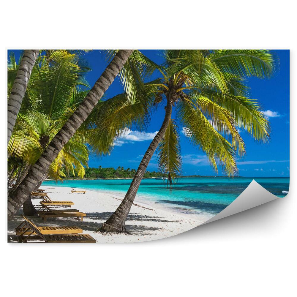 Okleina na ścianę Leżaki wśród palm Morze Karaibskie turystyka