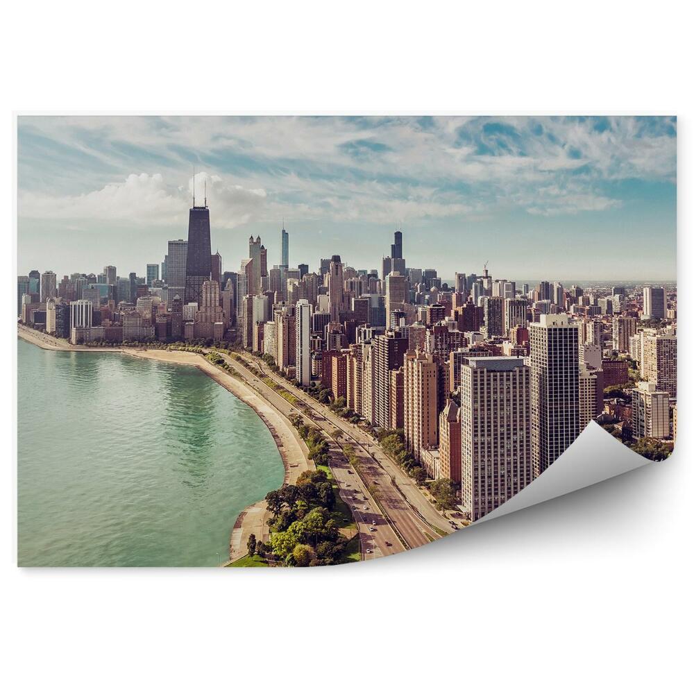 Fototapeta na ścianę wieżowce ocean niebo chmury drzewa droga samochody Chicago