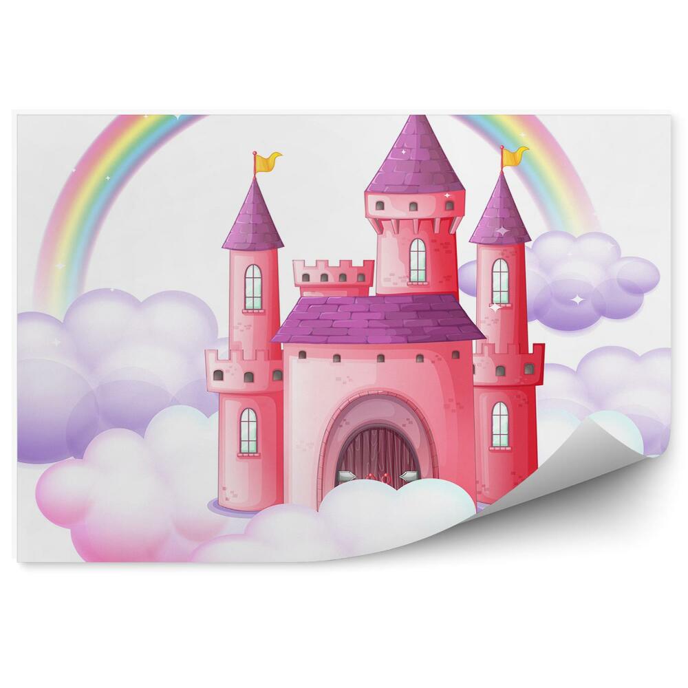 Fototapeta samoprzylepna Zamek dla małej księżniczki na chmurce tęcza białe tło