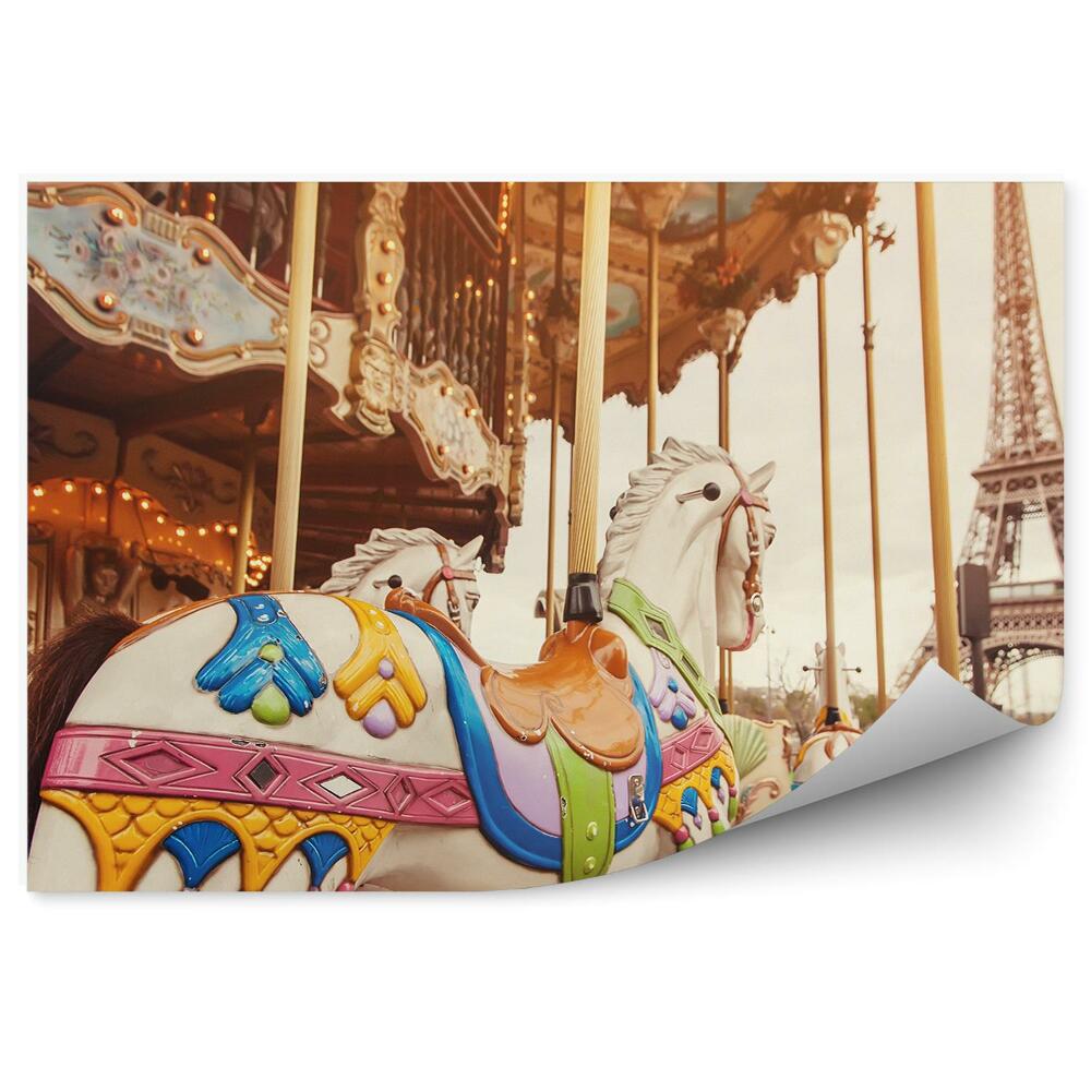 Fototapeta wieża Eiffla karuzela konie Francja Paryż droga