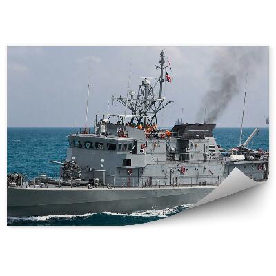 Okleina na ścianę Szary wojskowy statek morze zatoka