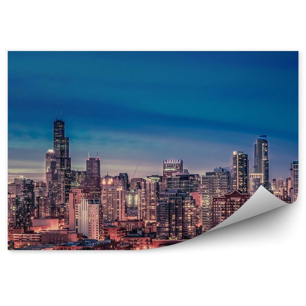 Fototapeta Panorama chicago wieżowce budynki niebo światła