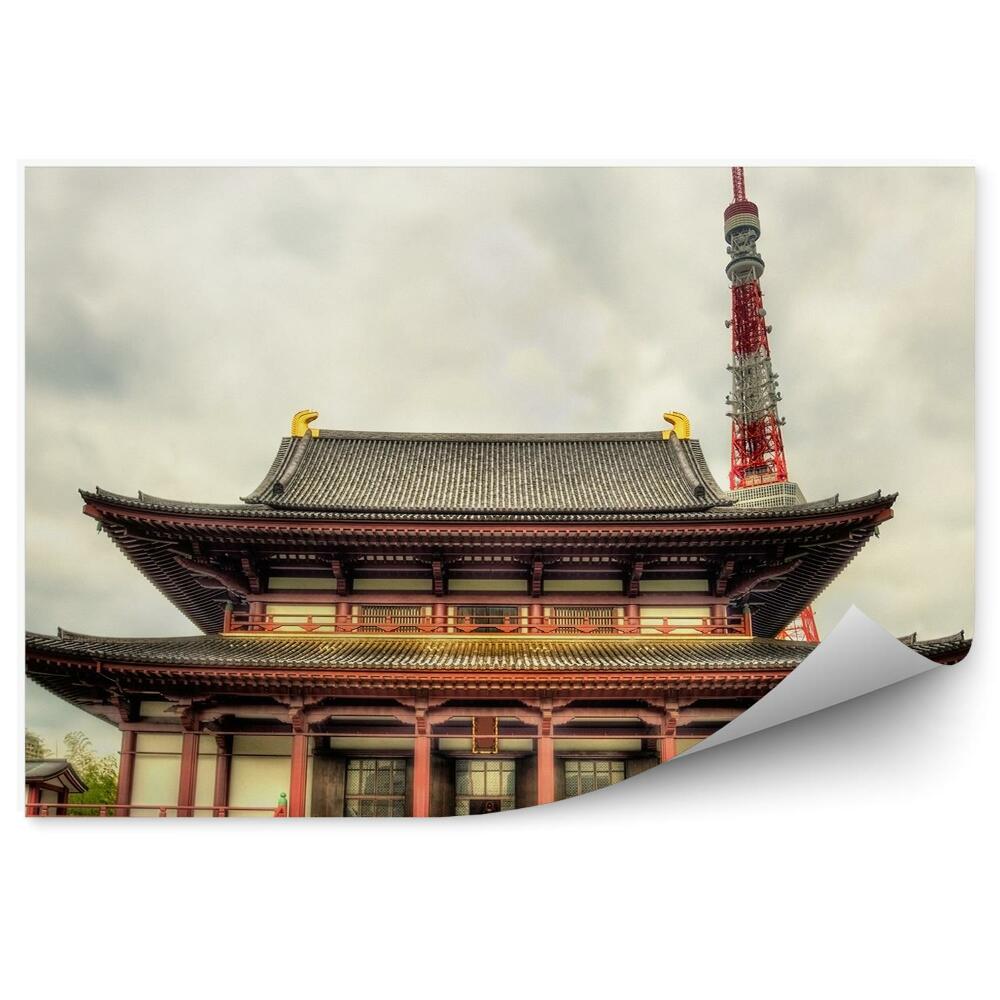 Okleina na ścianę świątynia Tokio droga chmury wieża