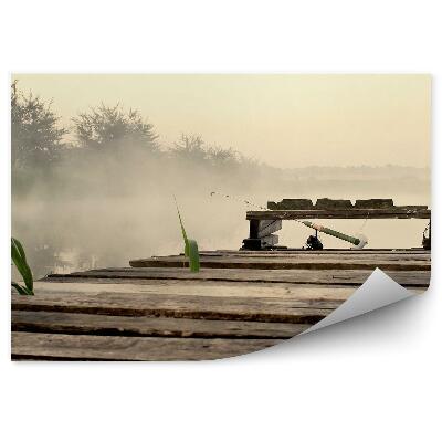 Okleina ścienna Pomost wędka tatarak drzewa mgła jezioro