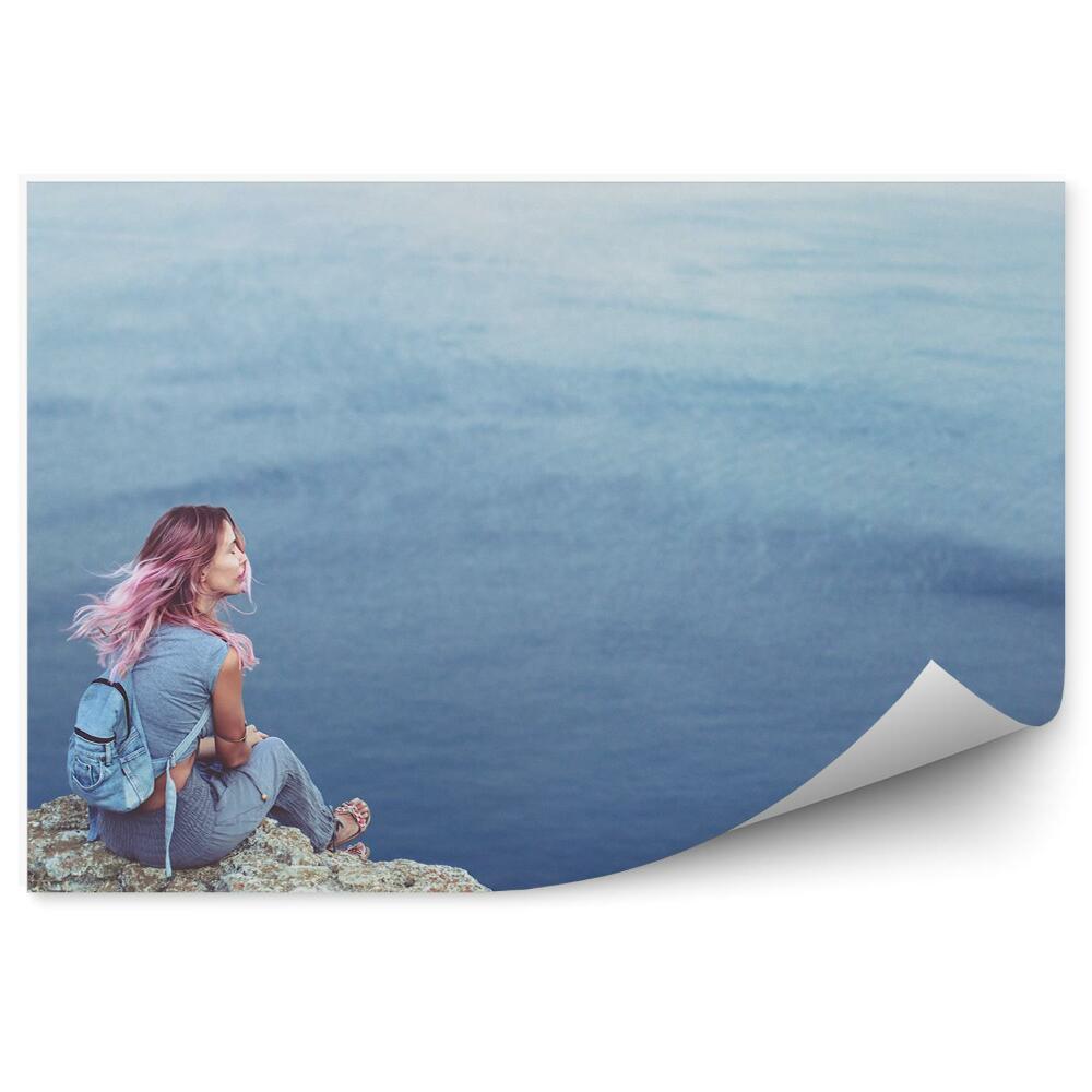 Fototapeta Siedząca kobieta skały morze widok