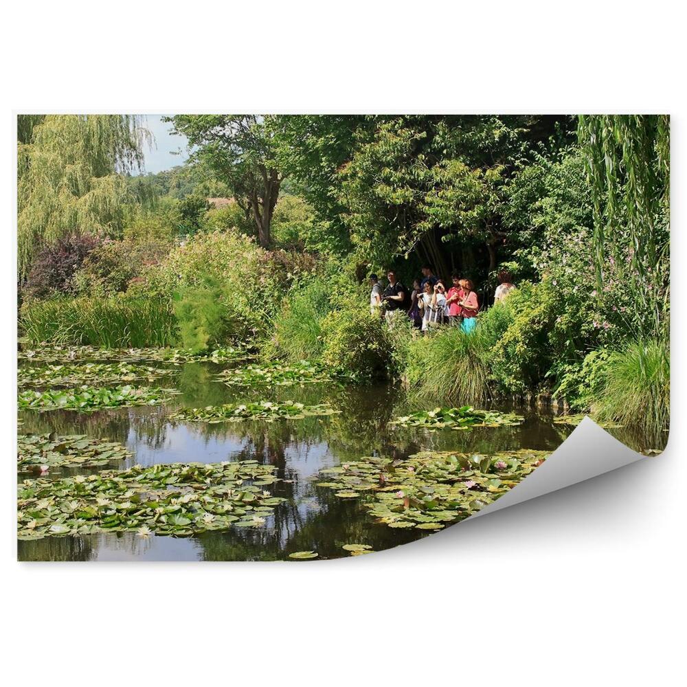 Okleina ścienna Turyści ogród woda lilie drzewa