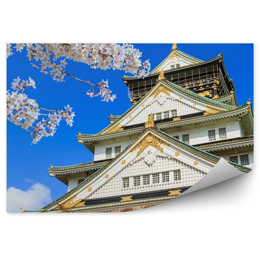 Okleina na ścianę Kwiaty kwitnące na drzewie osaka japonia zamek