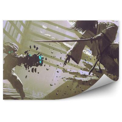 Okleina na ścianę Walka samuraj robot sci-fi