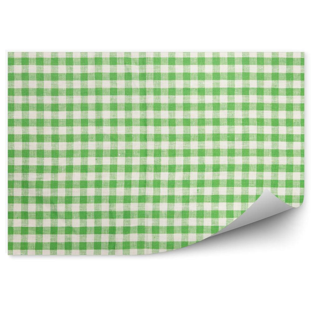 Fototapeta Tekstura tkanina zielona kratka białe tło
