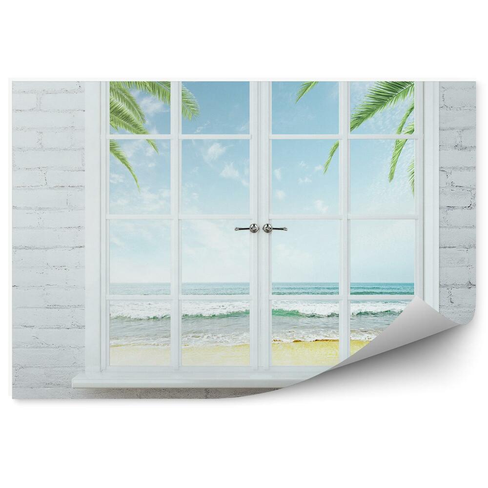 Fototapeta na ścianę Zamknięte okno z widokiem na plaże morze