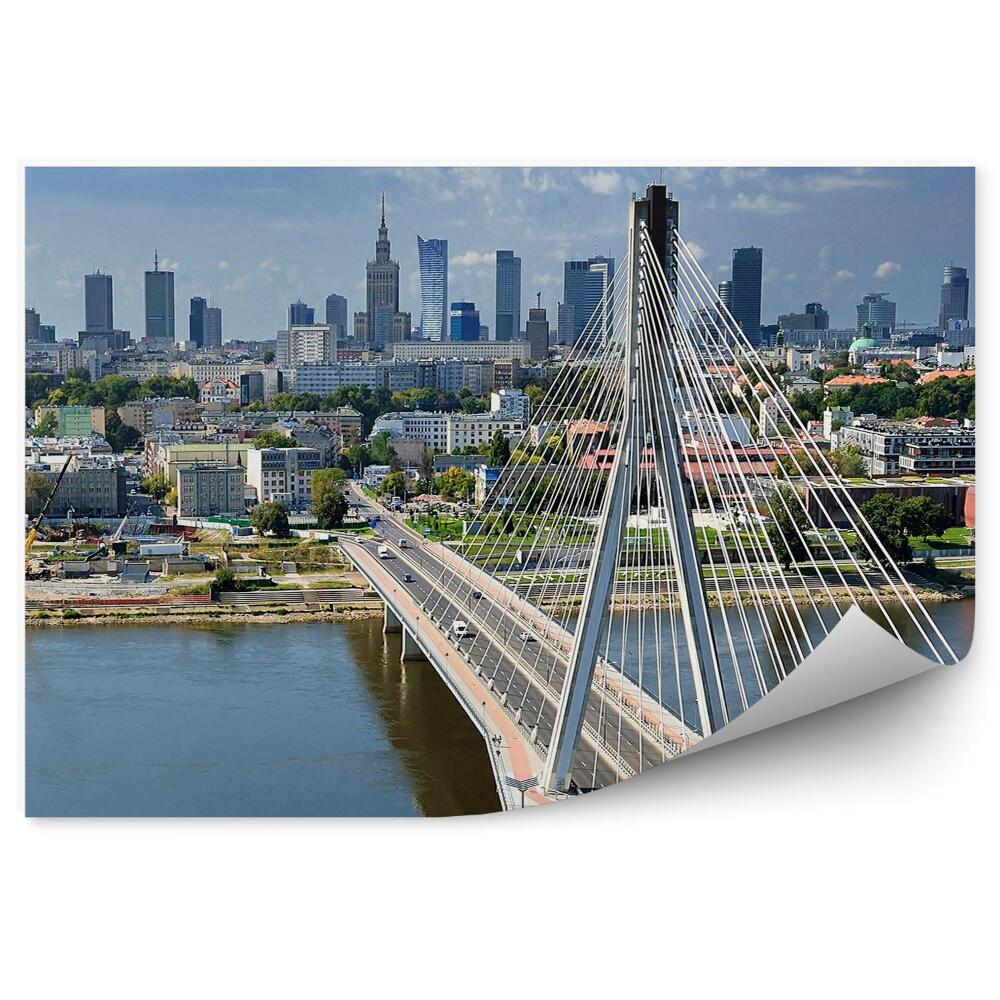 Okleina na ścianę panorama Warszawy rzeka most niebo chmury Wisła