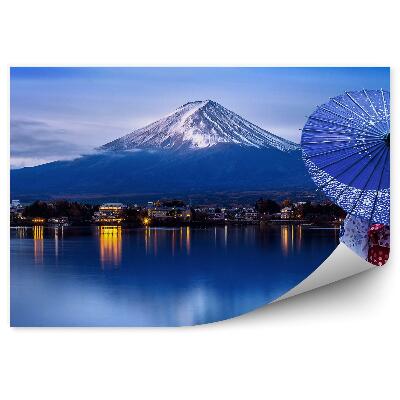 Fotopeta Góra fuji miasto woda zmrok gejsza