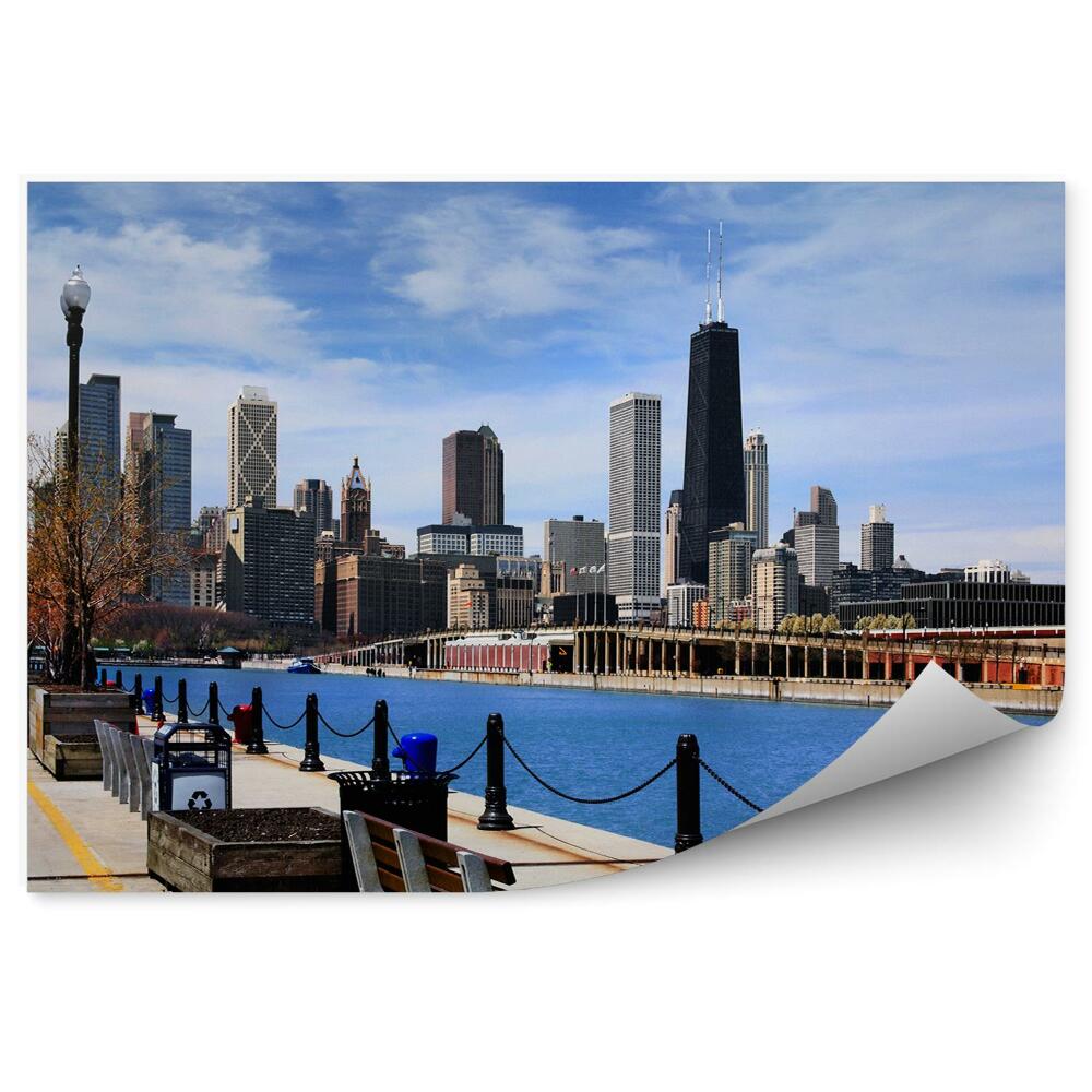Fototapeta na ścianę wieżowce Chicago ławki port drzewa chmury rzeka