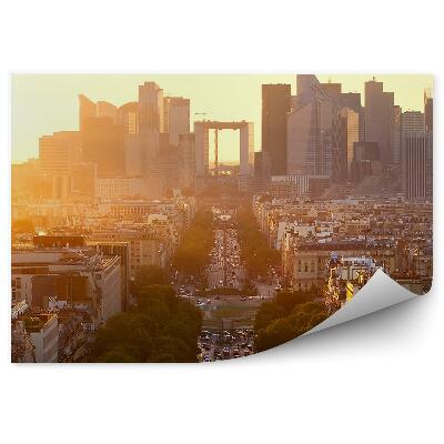 Fototapeta widok z lotu ptaka budynki ulica samochody zachód słońca