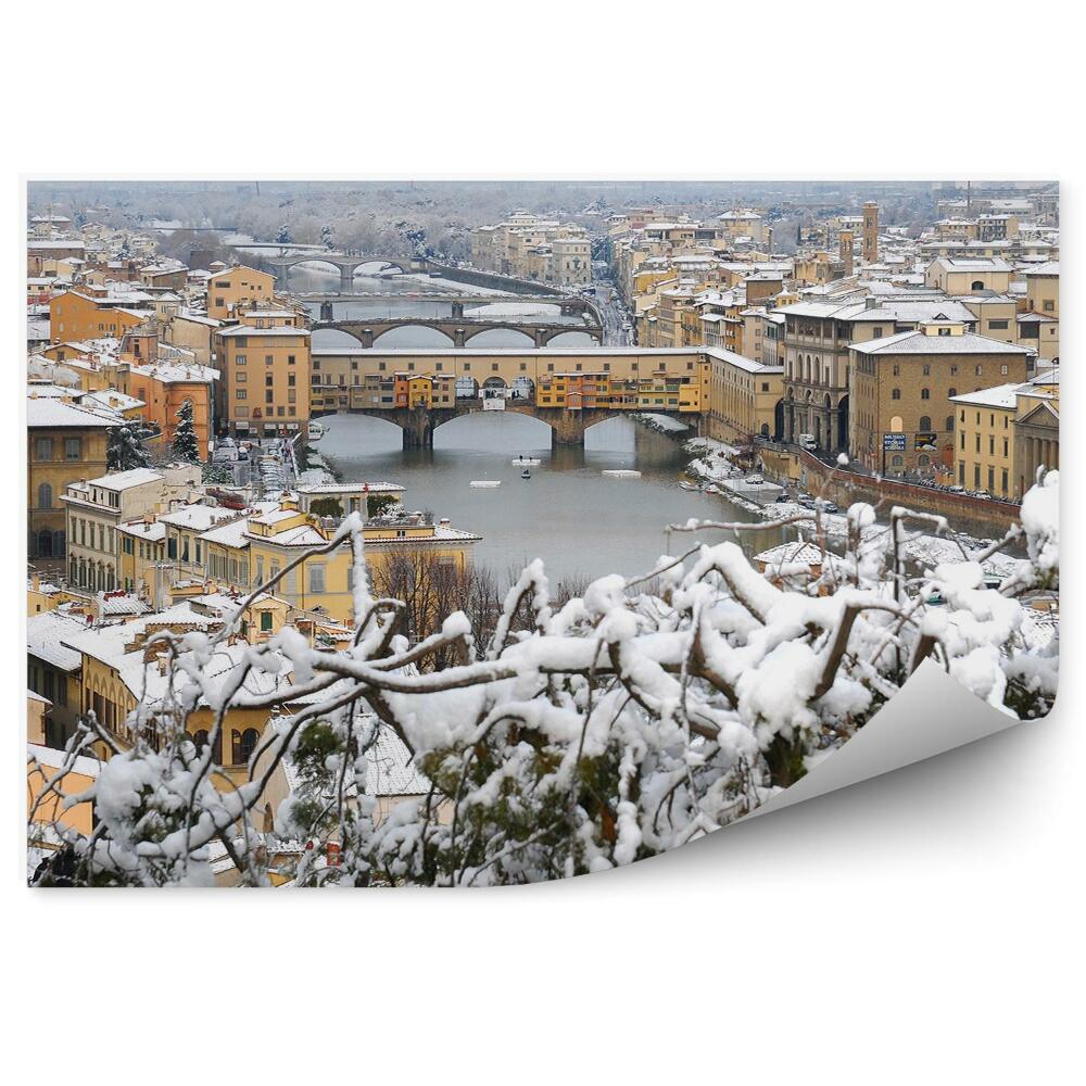 Fototapeta most złotników rzeka budynki niebo Florencja zima śnieg