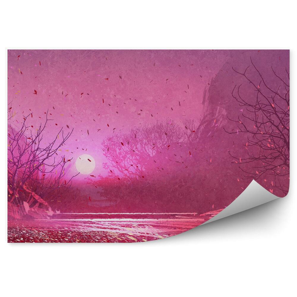 Fototapeta Fantasy krajobraz mostki ławka drzewa zachód słońca