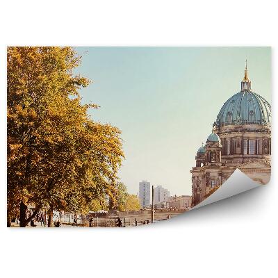 Fototapeta katedra most drzewa trawa ludzie wieżowce