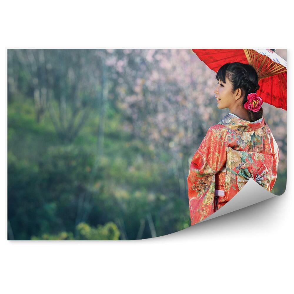 Okleina ścienna Kobieta tradycyjny strój kimono parasol natura