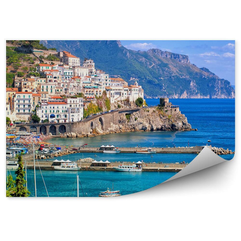 Fototapeta na ścianę wybrzeże Amalfi budynki morze góry chmury drzewa jachty Neapol