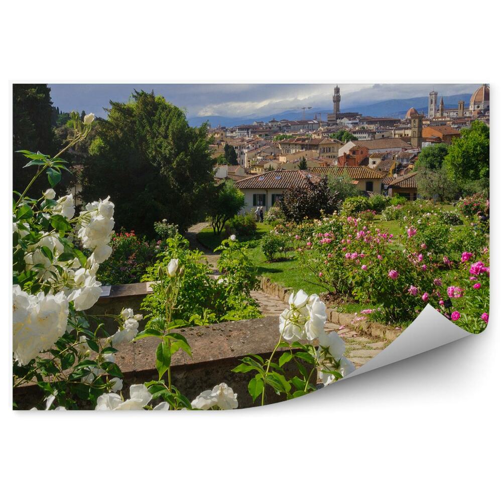Okleina ścienna Włochy kwiaty natura kolory zieleń miasto