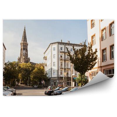 Fototapeta budynki drzewa samochody droga katedra