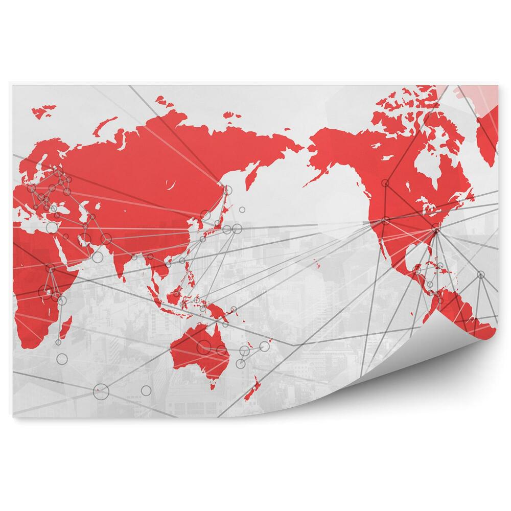 Fototapeta na ścianę Mapa świata biznes linie biało czerwona