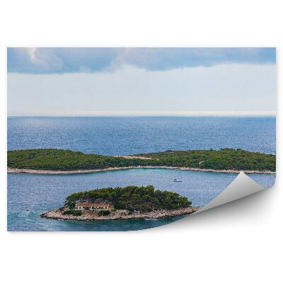 Okleina ścienna Wyspy rośliny budynki jachty ocean niebo chmury