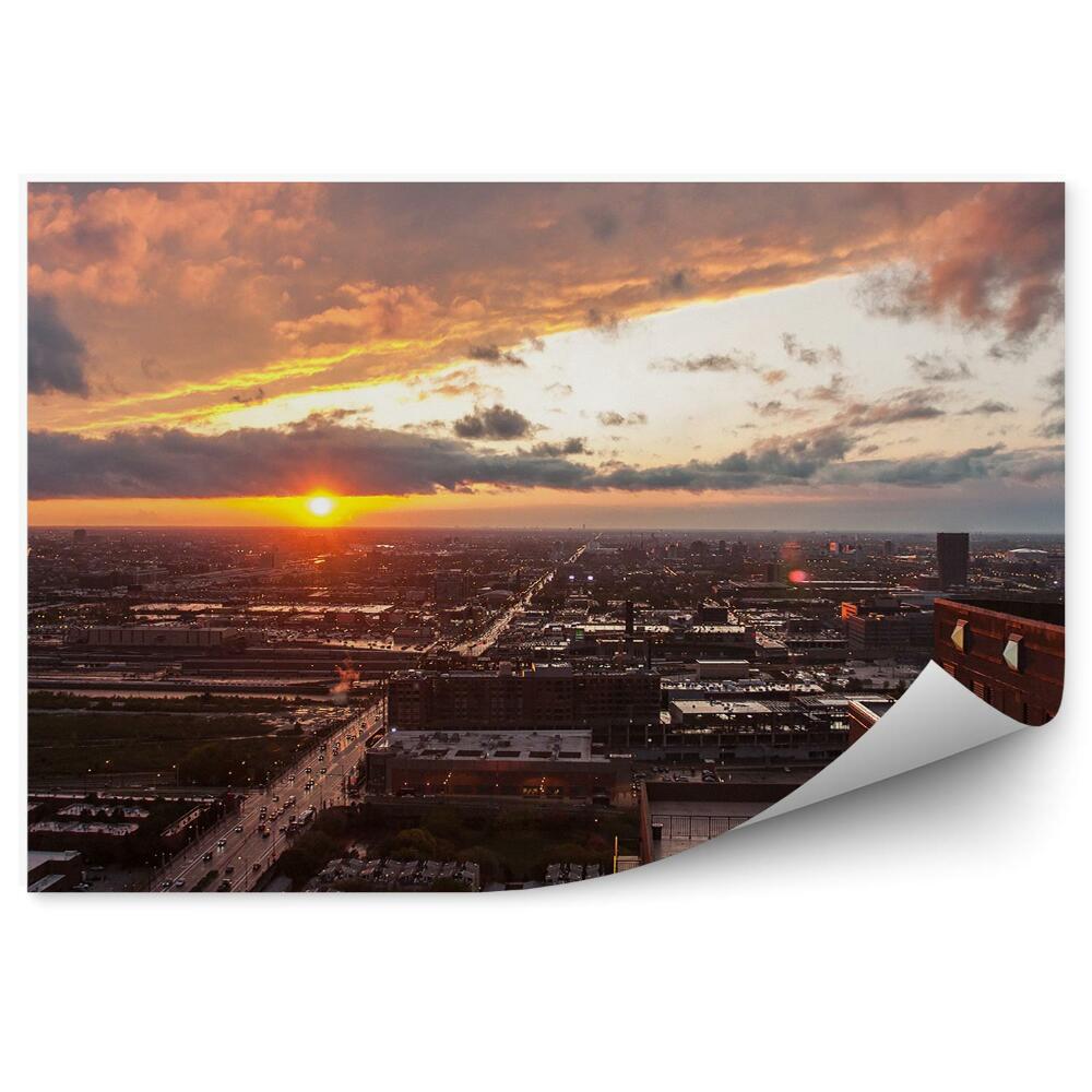 Fototapeta na ścianę widok z lotu ptaka centrum Chicago noc światła chmury droga