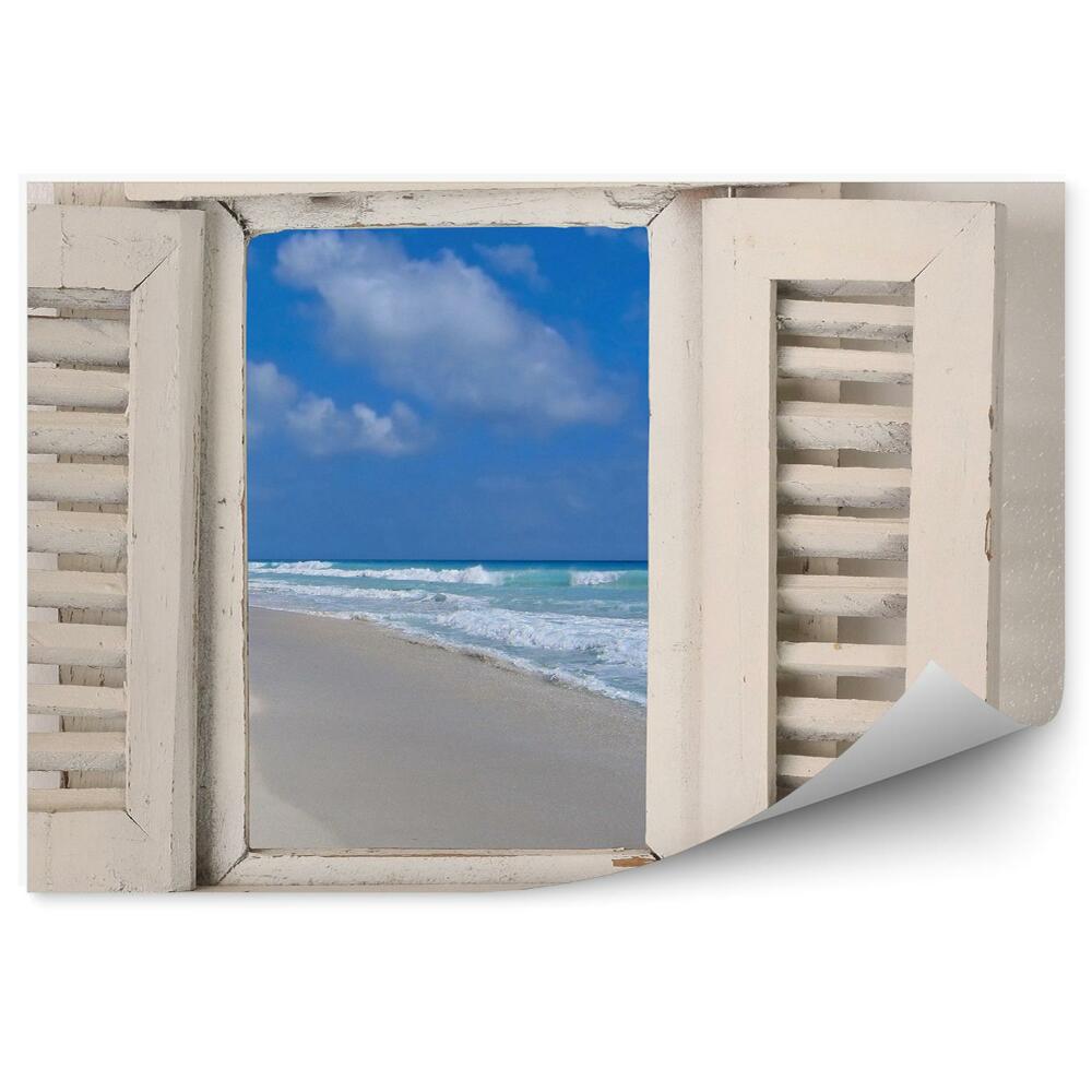 Fototapeta na ścianę Małe białe okno z widokiem na morze fale
