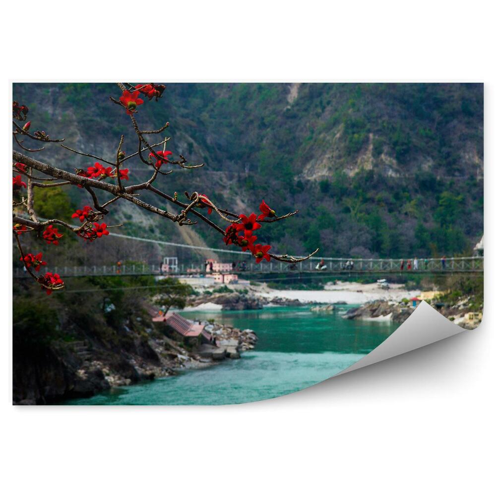 Okleina ścienna Indie rzeka most kwiaty natura rośliny