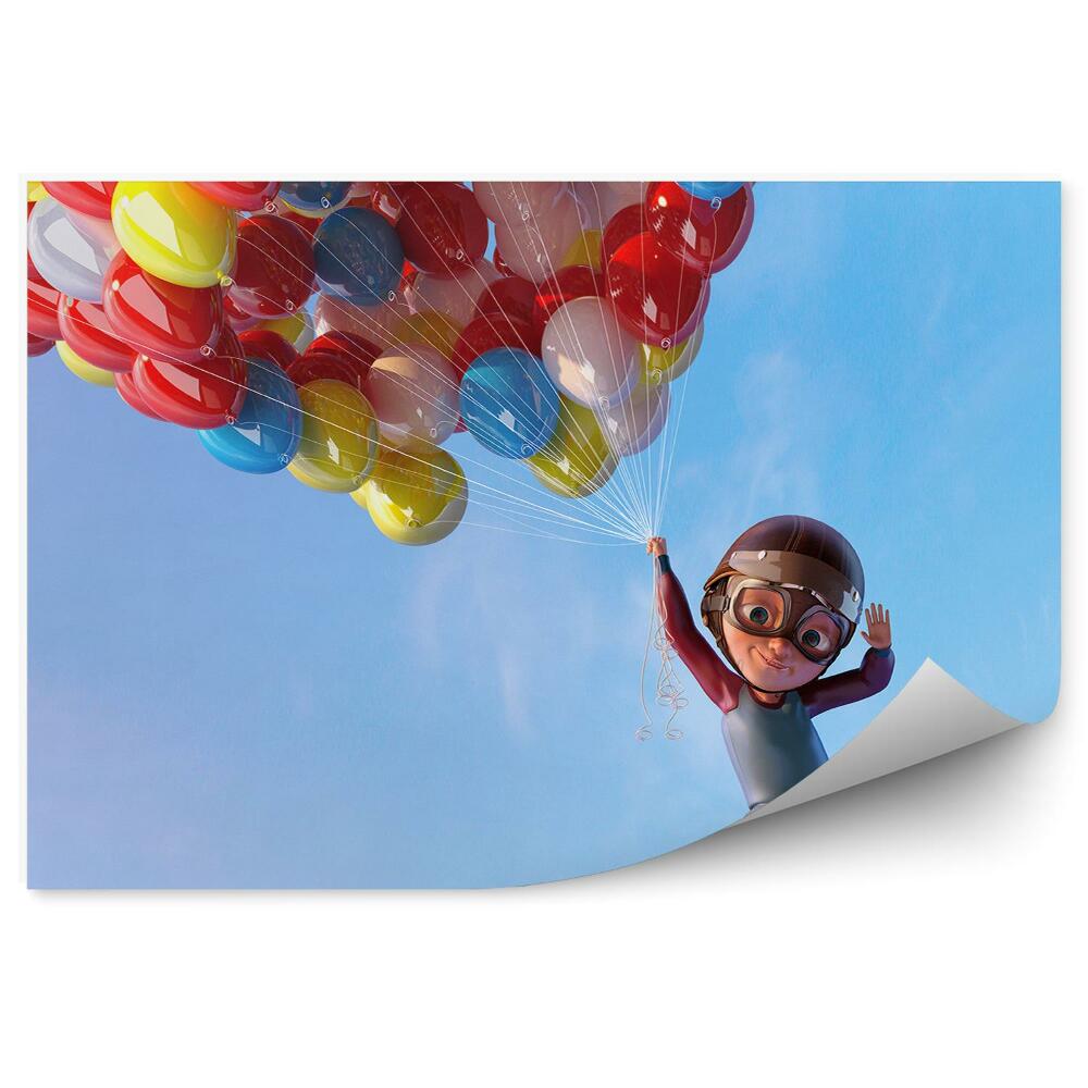 Okleina ścienna Chłopiec latający z balonami niebo