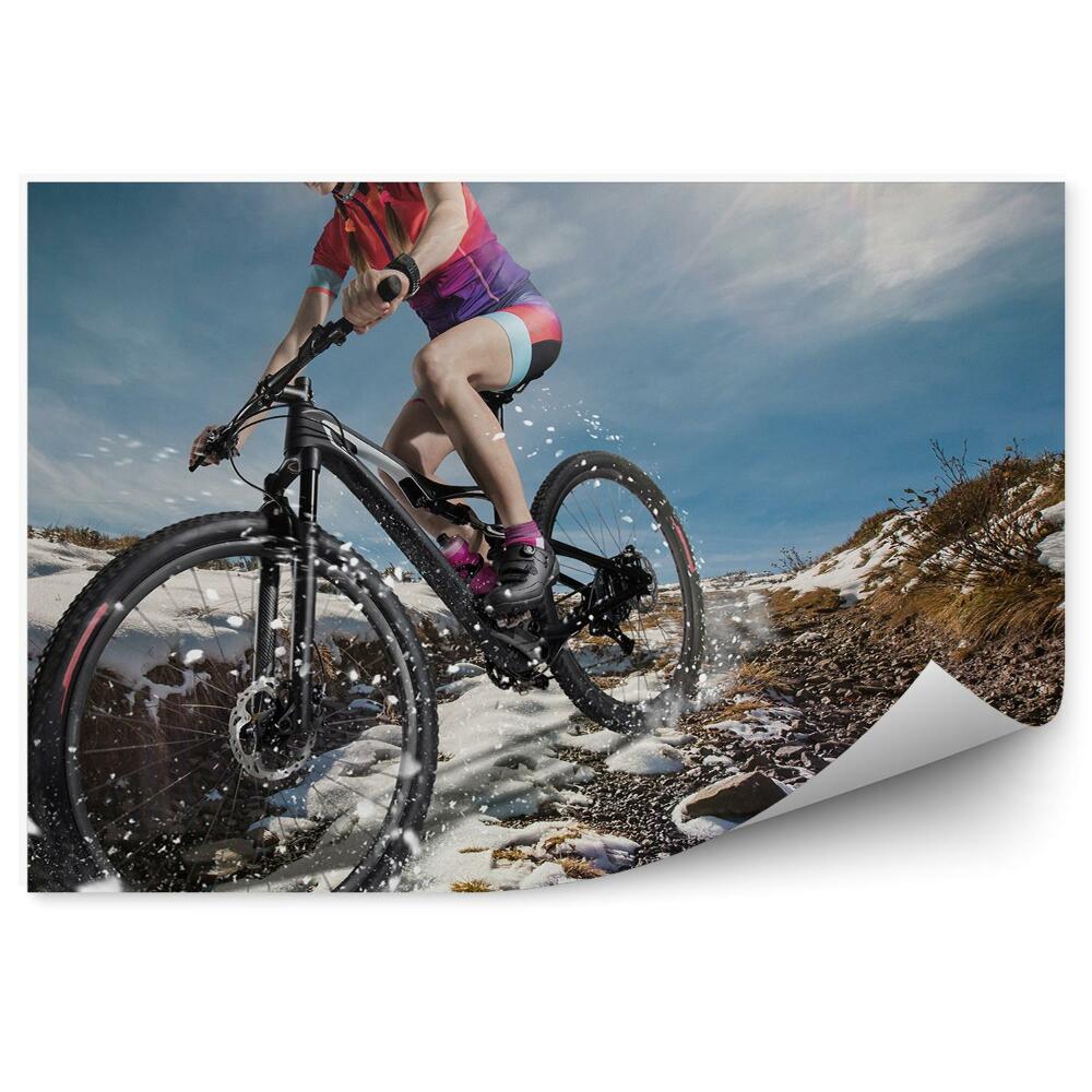 Okleina na ścianę Sport rower górski rowerzystka śnieg kamienie