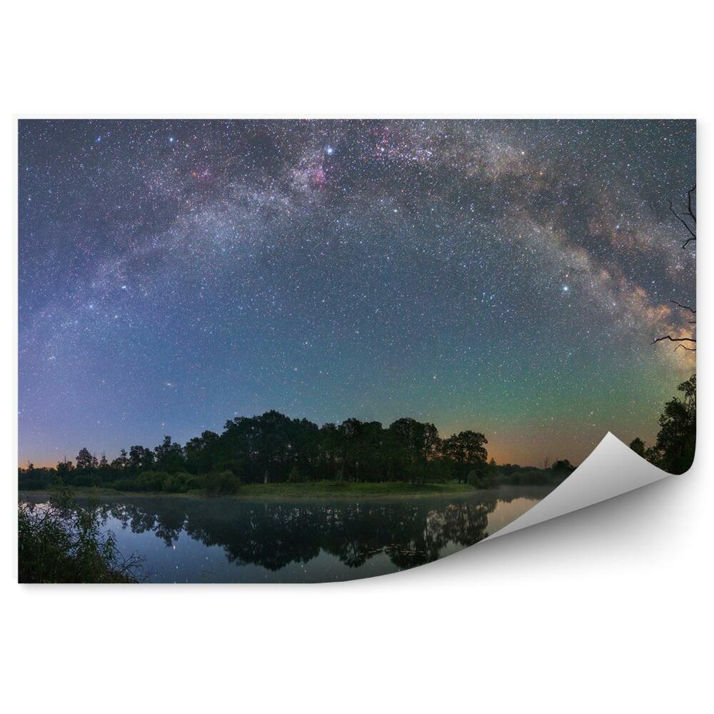 Fototapeta Gwiaździsta noc krajobraz jezioro drzewa trawa