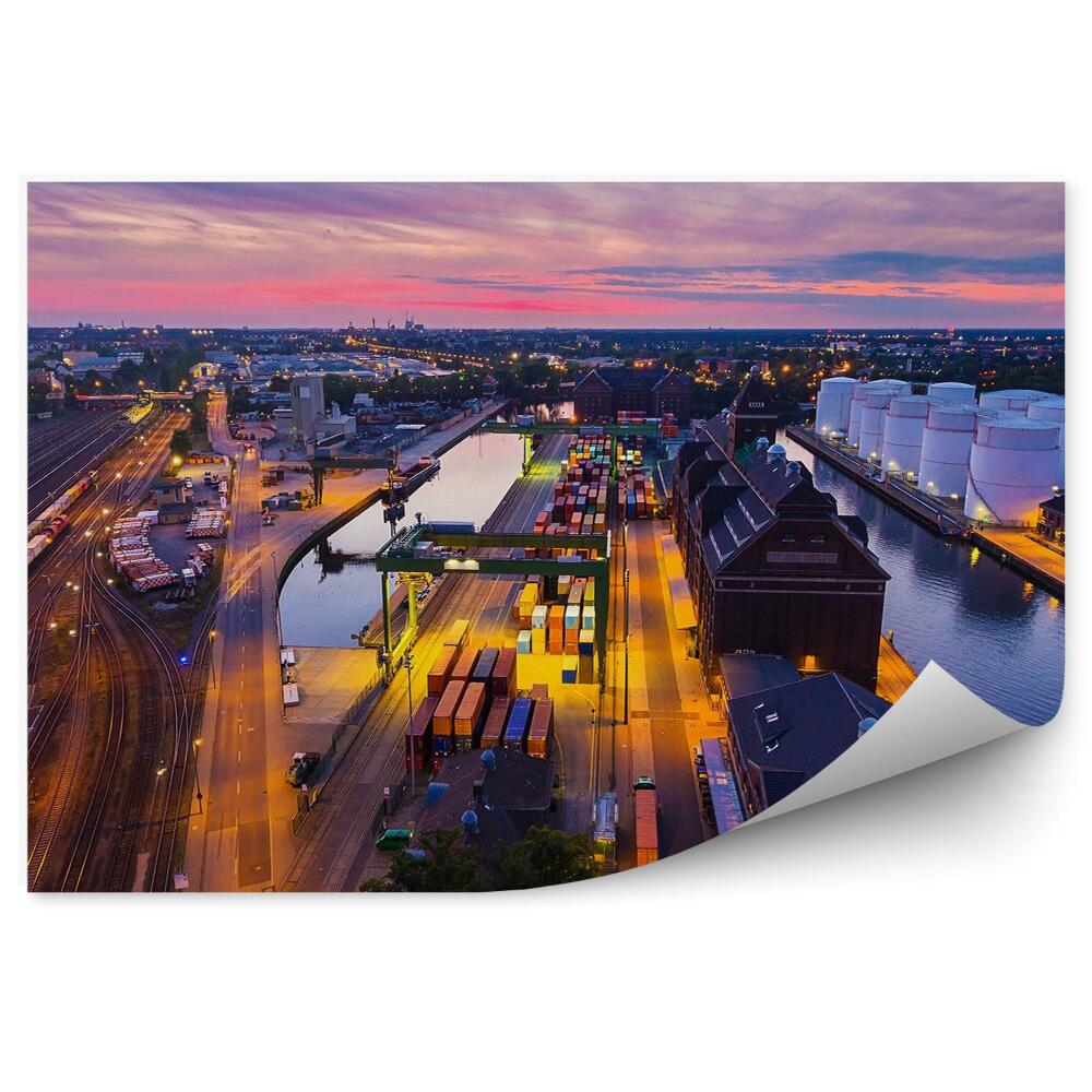 Fototapeta Berliński port firma magazynowa zachód słońca światła