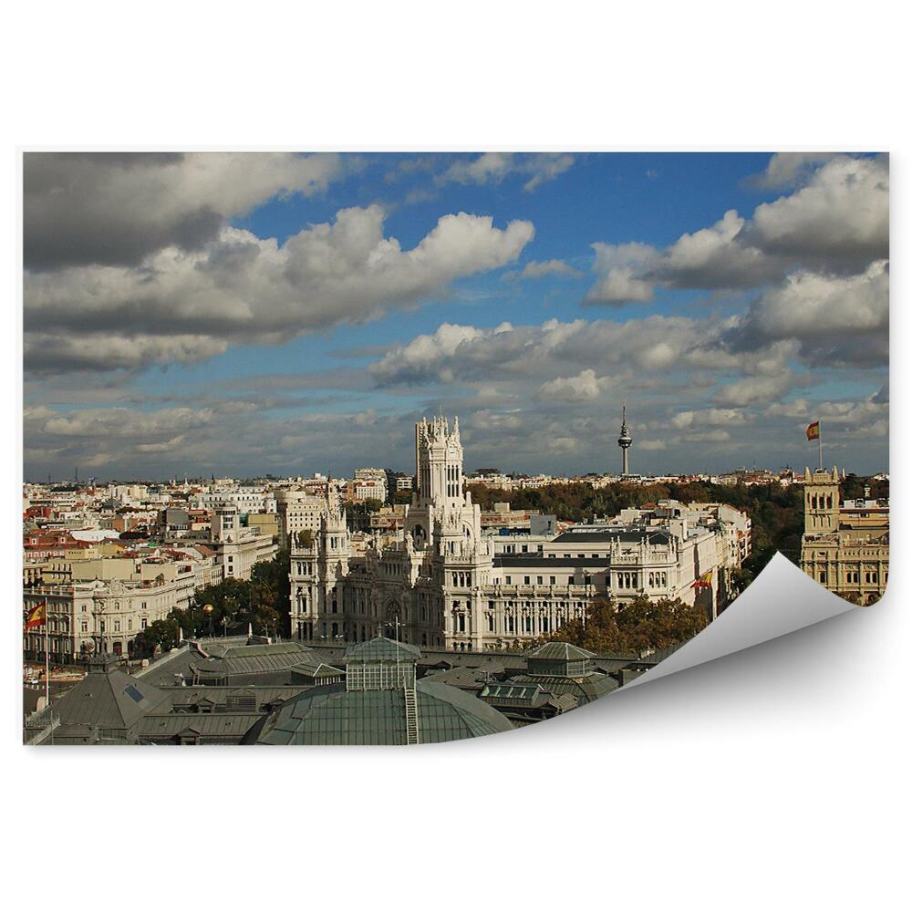 Fototapeta Panorama miasta madryt budynki rośliny niebo chmury