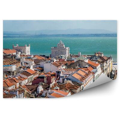 Fototapeta na ścianę widok z lotu ptaka Lizbona budynki ocean góry chmury