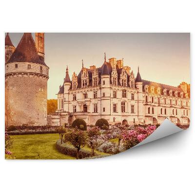 Okleina na ścianę Ogród pałacowy krzewy kwiaty francja zachód słońca