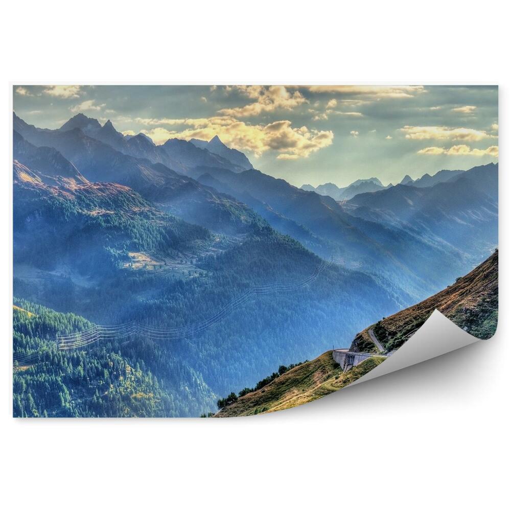 Okleina na ścianę Przełęcz świętego gotarda alpy szwajcarskie góry niebo chmury