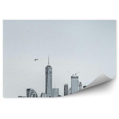 Okleina ścienna Miasto wieżowiec helikopter miasto czarno-białe