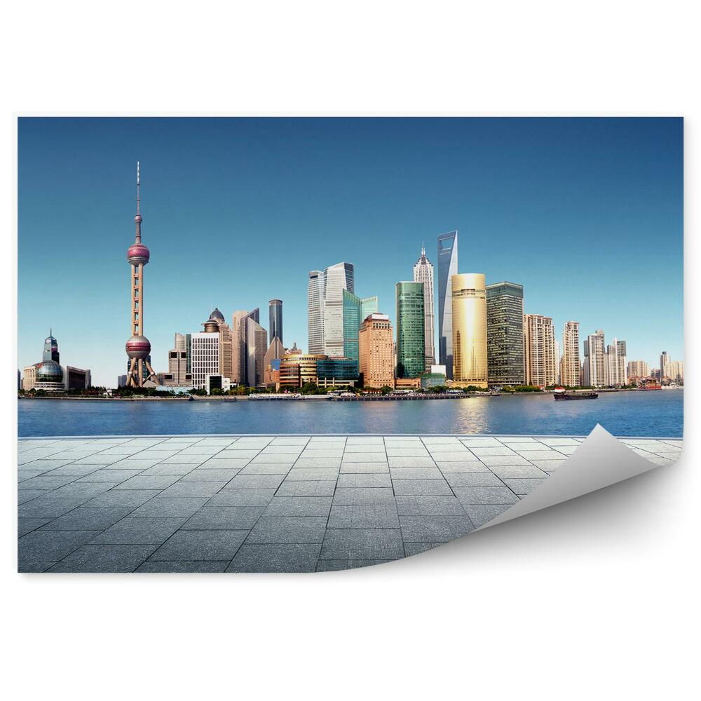 Fototapeta Szanghai wieżowce panorama miasta chodnik ocean