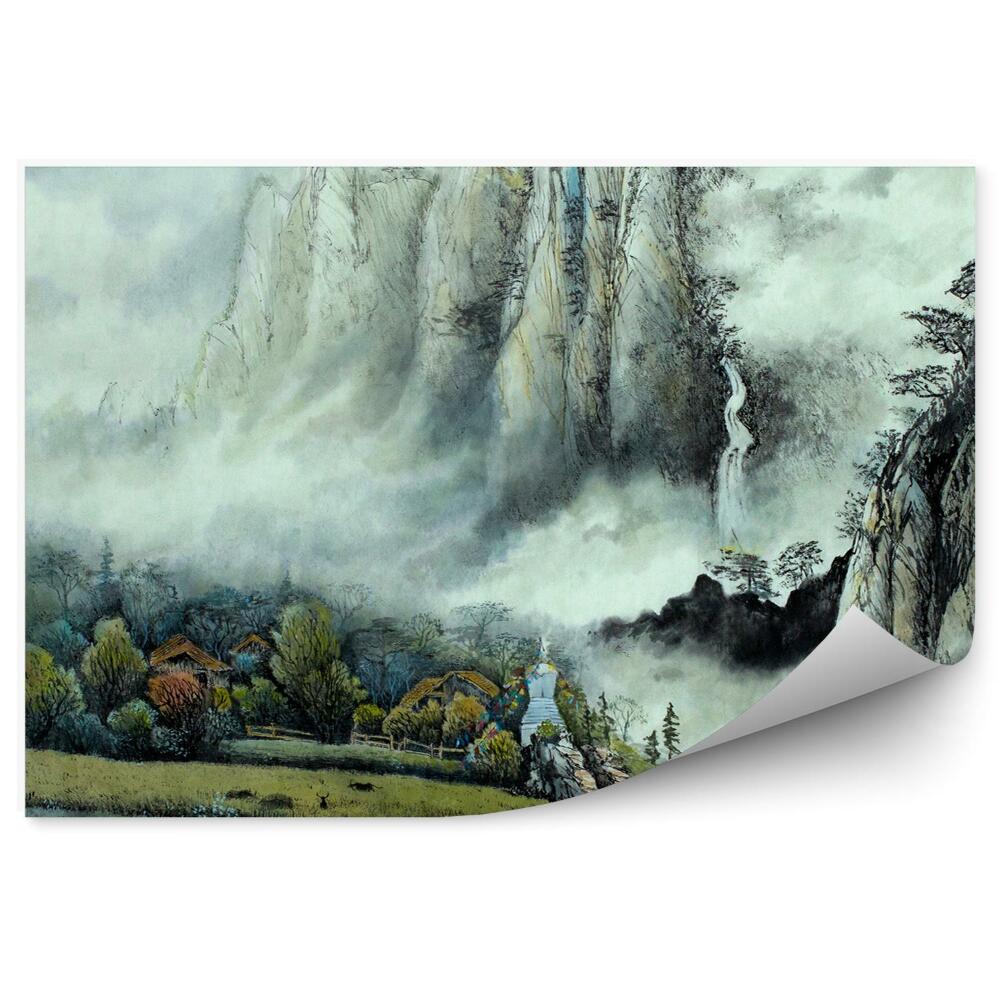 Okleina na ścianę Chiński krajobraz mgła wodospad i góry obraz