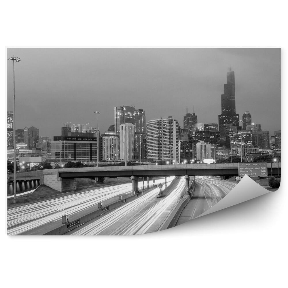 Fototapeta na ścianę sepia widok z lotu ptaka centrum Chicago wieżowce most ulica światła