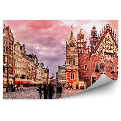 Fototapeta Wrocław rynek ratusz ludzie zachód słońca