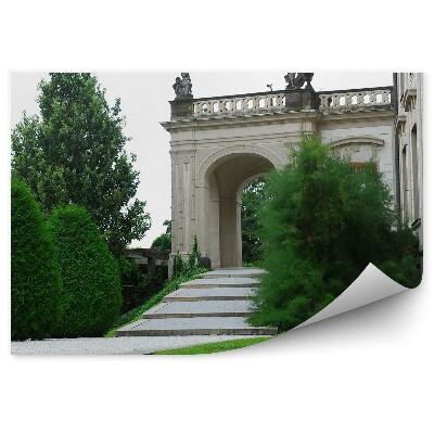 Okleina na ścianę Zamek Praski Praga krzewy choinki schody