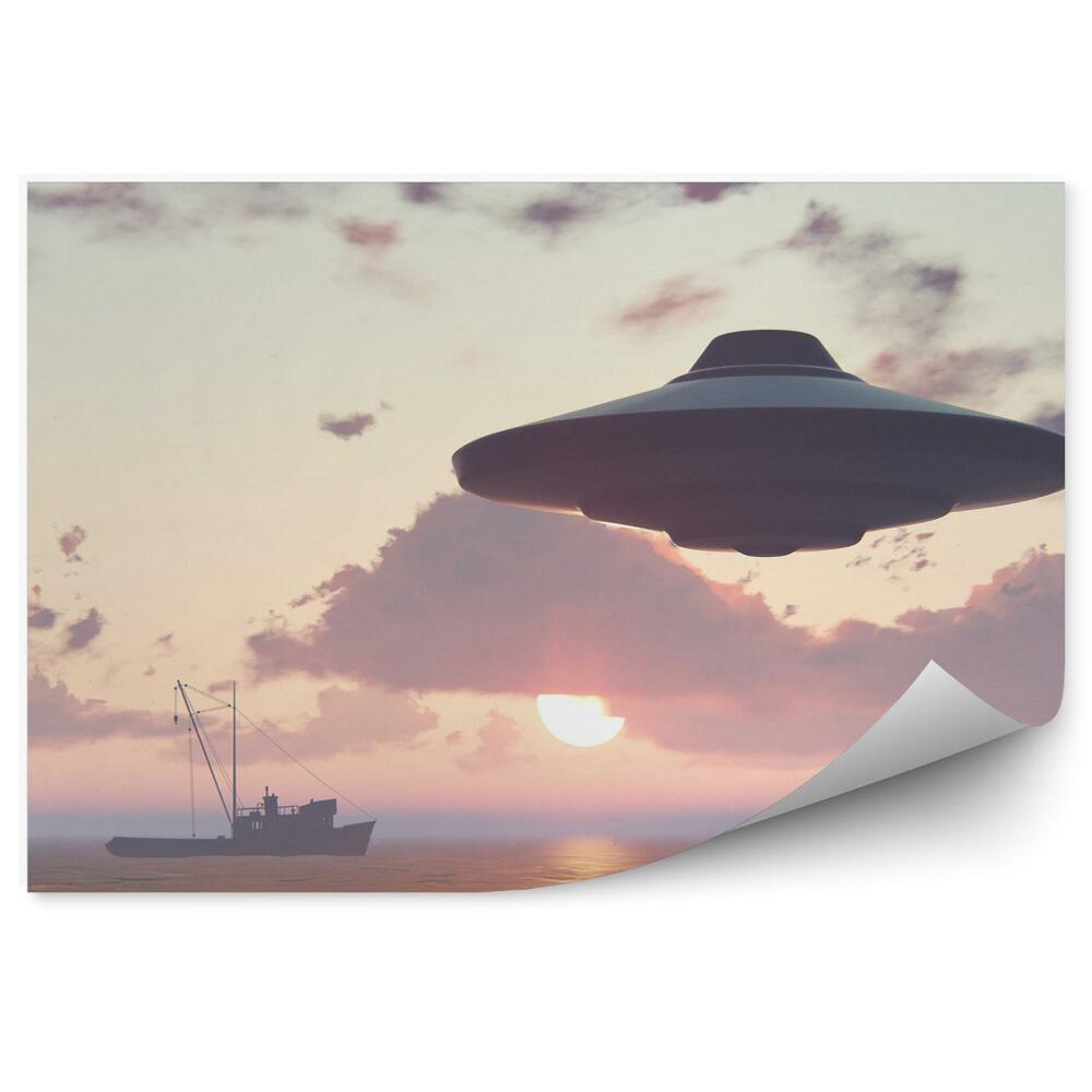 Fototapeta 3d statek kosmiczny ufo statek morze niebo chmury słońce