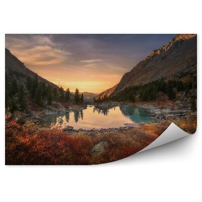 Fototapeta Jeziorko w górach i zachód słońca